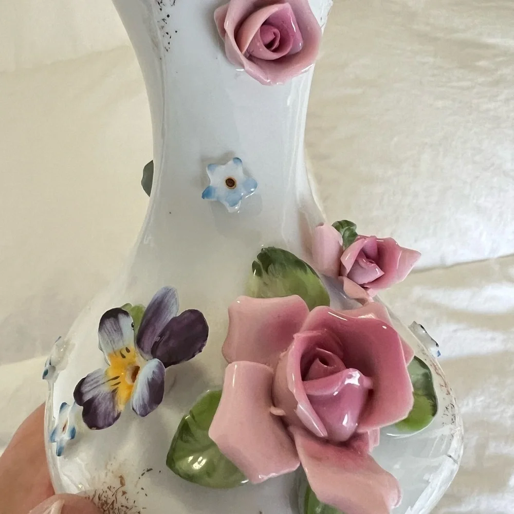 Lefton Vintage Raised Roses~ FLOWERS PINK~ Small Bud Vase